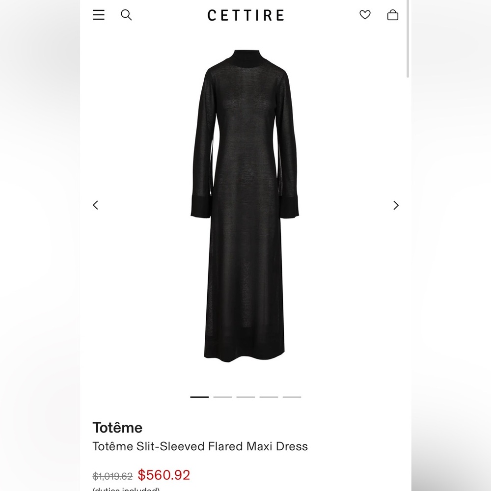 Toteme Cashmere Blend Slit Sleeve Turtleneck Knitted Maxi Dress Black Sz S - Picture 3 of 17